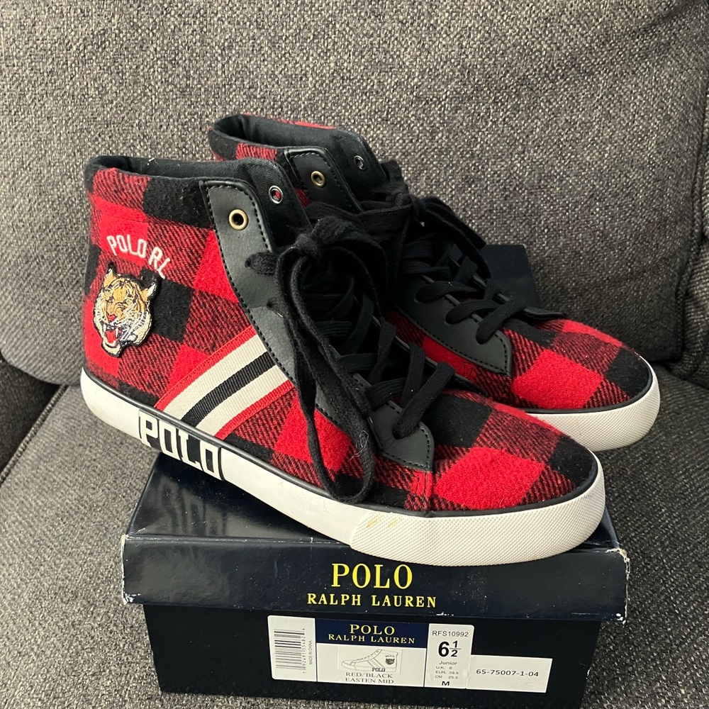 Blk/Red buffalo plaid polo sneakers